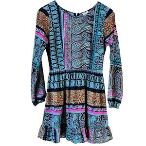 One Clothing Boho Multicolor Paisley Long Sleeve Mini Dress Size Small